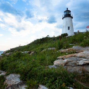 lighthouse, maine, rocky coast