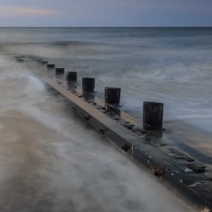 ocean, high tide, jetty, sunrise, folly beach, long exposure, blue